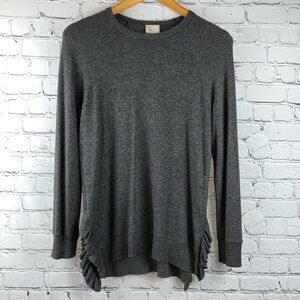 ANTHROPOLOGIE Postage Stamp Knit Long Sleeve Top w/ Ruffle Hem, Size XS